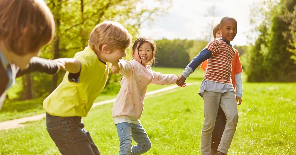 Children playing outside together.