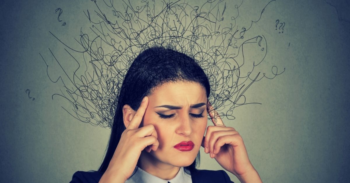 A woman thinking many thoughts.