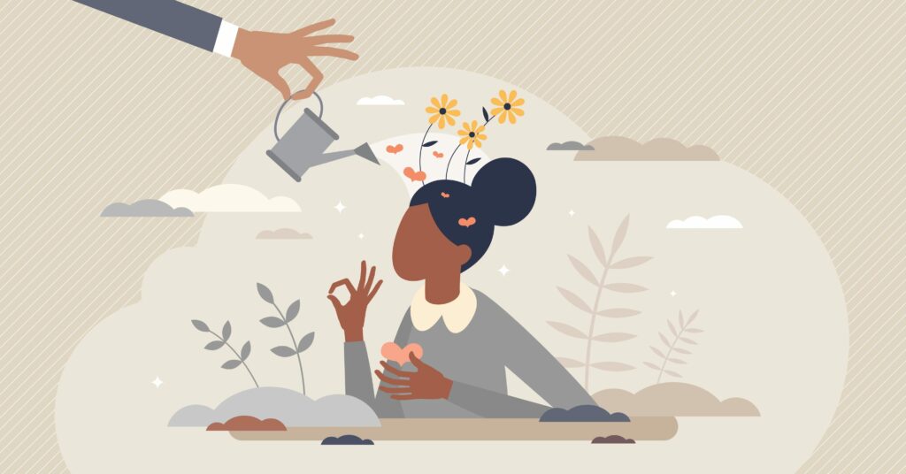 self-care-mental-health-watering-flowers-on-head-illustration