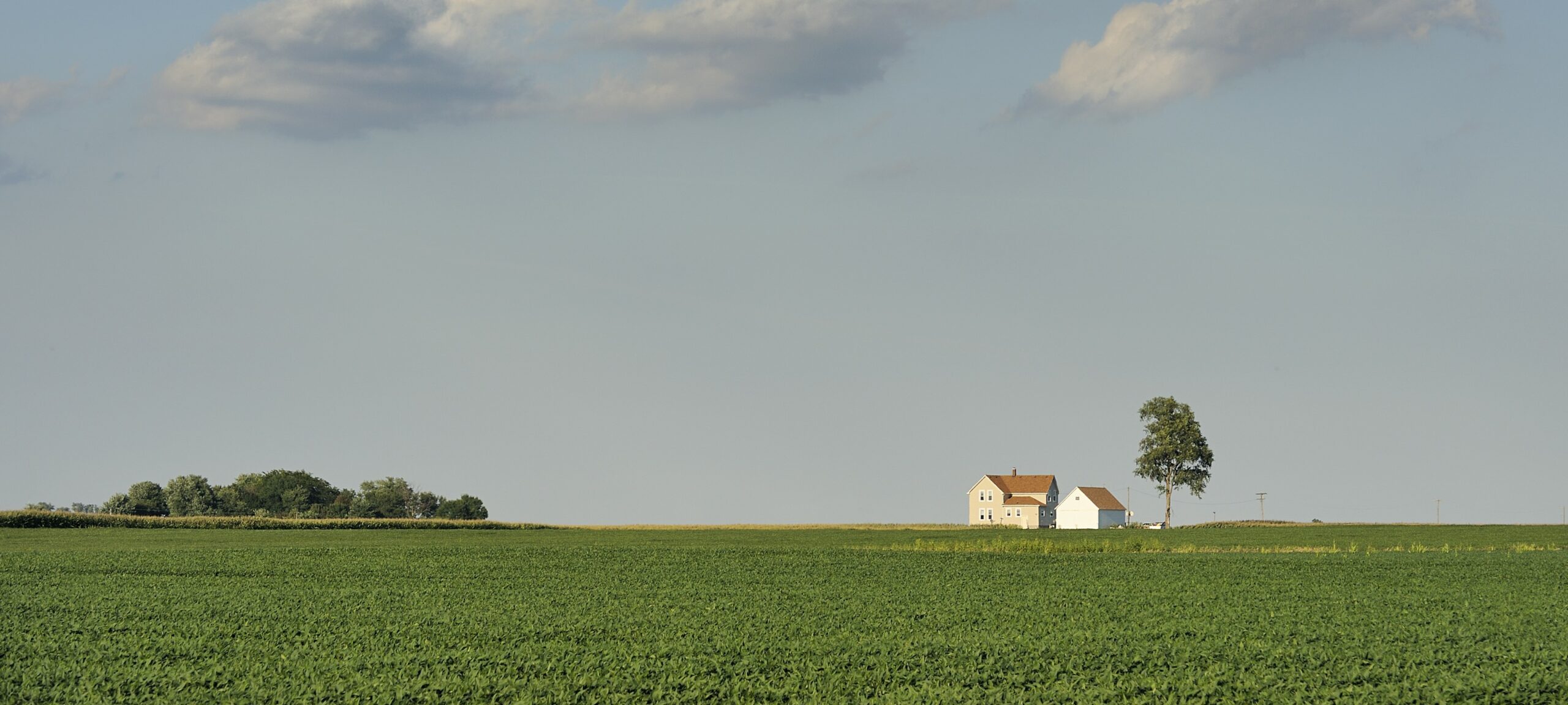 Image of a single farmhouse surrounded by fields